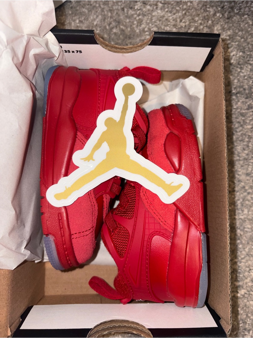 Jordan All-Red Kids Sneakers with Gold Jumpman Sticker